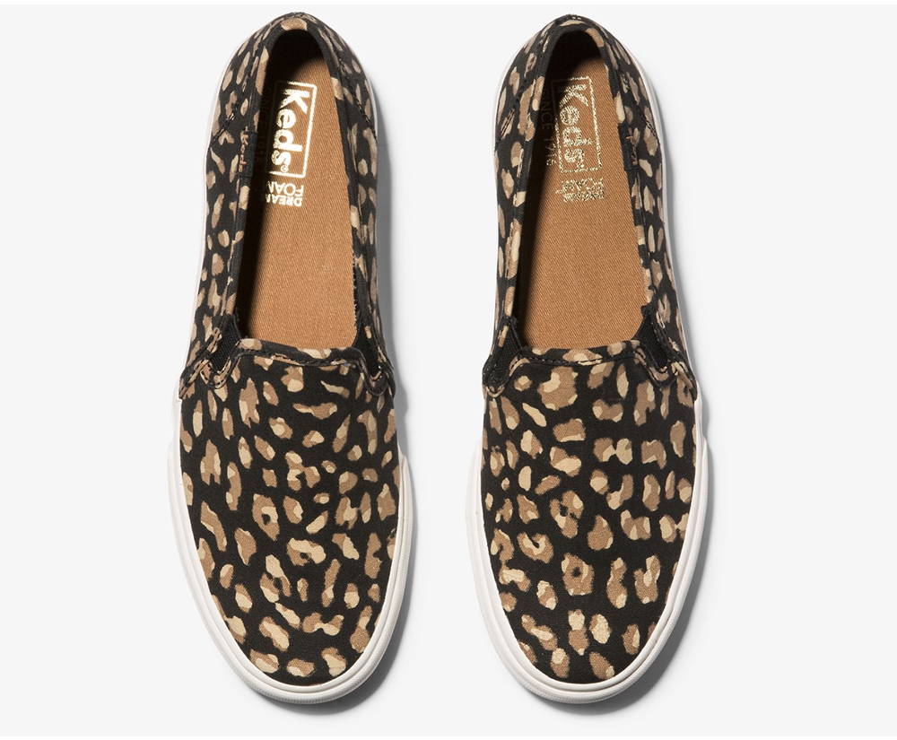 Slip Ons Keds Mujer Negros/Leopardo - Washable Double Decker Animal - 8705-ZQMKS